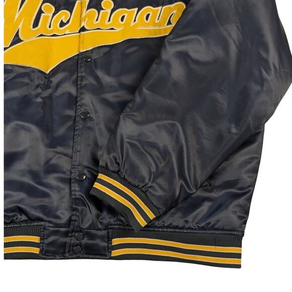 Vintage Michigan University Satin Bomber Jacket Script Wolverines U of M Size XL - Picture 4 of 8